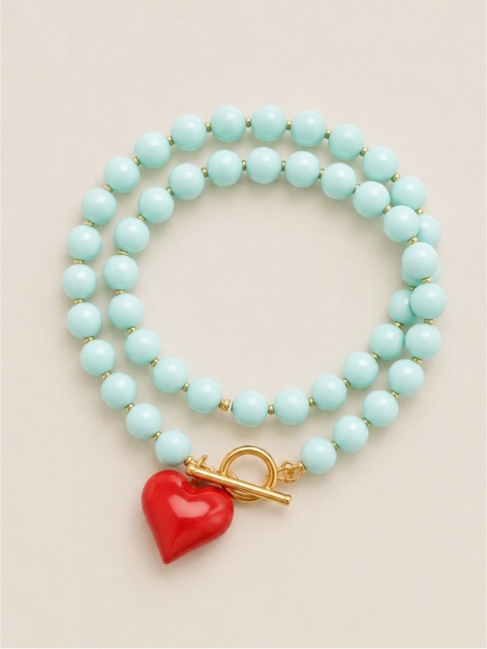 New! Mint Beaded Red Heart Dopamine Necklace NWOT